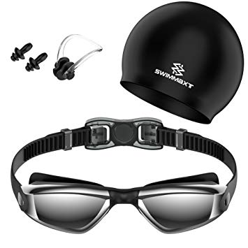 Swim Goggles - Swimming Goggles with Cap   Nose Clip   Ear Plugs, Anti Fog UV Protection for Adult Men Women Youth Child Kids