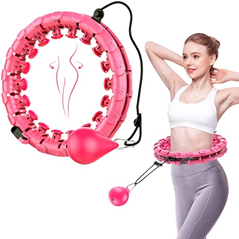 AZ GOGO Smart Hula Weighted Hoops for Adults Weight Loss, Hoola Fitness Hoop 2 in 1 Abdomen Massage 360° Auto-Spinning -AdjustableSize/Non-Fall (24 Detachable Knots)