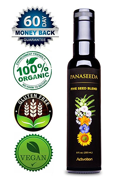 PanaSeeda Five Seed Oil Blend, Omega 3-6-9, Sunflower seed oil, FlaxSeed Oil, Black Sesame Seed Oil, Coriander Seed Oil, and Pumpkin Seed Oil, Vegan & Organic. 250 ml bottle
