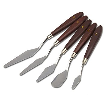 StarVast Painting Knife, 5 PCS Palette Knives Set for Watercolor/Oil/Acrylic/Crafts/Rock & Face Painting, Basic Painting Tools Kit with Stainless Steel Blade and Wooden Handles