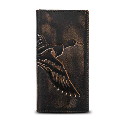 HOJ Co. DUCK Long Bifold Wallet-Full Grain Leather With Hand Burnished Finish-Mens TALL Wallet-Duck Hunter Gift-Rodeo Wallet