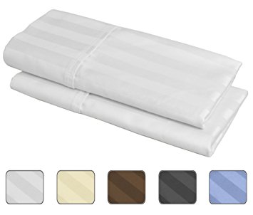 American Pillowcase - 100% Egyptian Cotton, 540 Thread Count 2 Pack Striped Standard Size Pillowcases - 4 Colors With Wrinkle Guard To Choose From - fits 20x26 (Color: White)