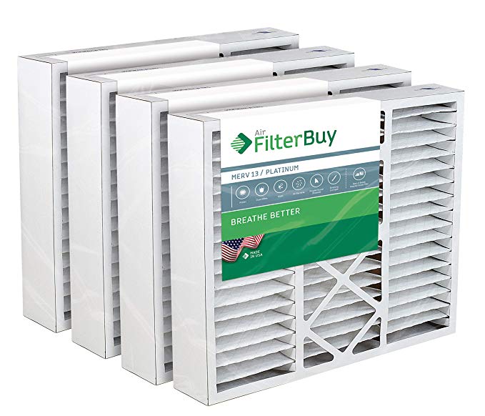 FilterBuy 24x25x5 Carrier Aftermarket Replacement AC Furnace Air Filters - AFB Platinum MERV 13 - Pack of 4 Filters. Designed to fit FILXXCAR0024, FILCCCAR0024, FILBBCAR0024.