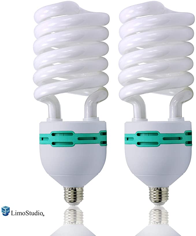 LimoStudio 2pcs 65 Watt 6500K Photography Studio Light Bulb, Compact Fluorescent Lamp Pure White Daylight Balanced Studio Light Bulb, AGG118