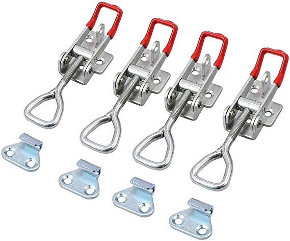 Toggle Latch Clamp Justech 4PCS Adjustable Heavy Duty Latch Triangle Shaped Lever Latch Metal Draw Latch for Door Box Case Trunk Smoker Lid - Medium Size