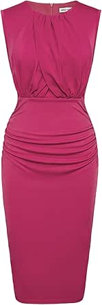 GRACE KARIN Women's Ruched Bodycon Dress Summer Sleeveless Front Drape Patchwork Crew Neck Midi Cocktail Dress