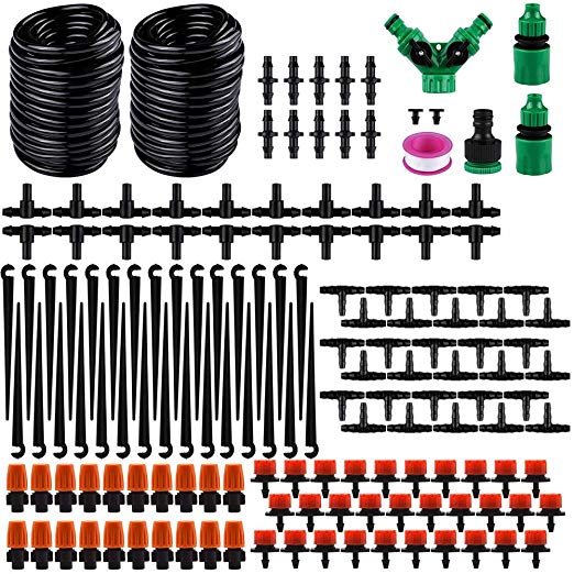 Freehawk DIY Drip Irrigation Kit Garden Irrigation System Saving Water Automatic Irrigation Set with 98ft Blank Distribution Hose for Lawn,Patio,Greenhouse,Mist Cooling (Irrigation System 98FT Tube)