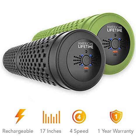 American Lifetime Vibrating Foam Roller - 17 Inch 4-Speed Rechargeable Electric High-Intensity Vibration, Deep Tissue Massager for Recovery, Pliability Training, Physical Therapy