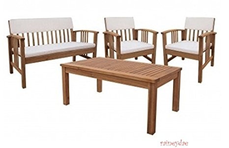 Durable Four Piece Wood Deep Seating Patio Furniture Set Indoor Outdoor Conversation or Chat Set Acacia Wood Tropical Hardwood