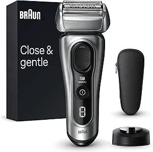 Braun Series 8 8517s Rasoir Électrique Pour Homme, 4 Éléments De Rasage, Tondeuse De Précision Intégrée, Base De Recharge, Étanche, 60 Min D’Autonomie, Fabriqué En Allemagne, Argent