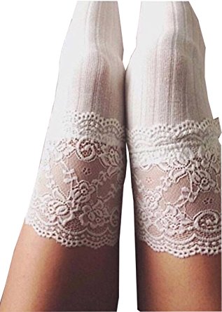 Women Knitting Lace Cotton Over Knee Thigh Stockings High Socks Pantyhose Tights