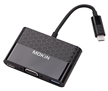 MOKiN USB-C To VGA/USB 3.0/USB C Charging Passthrough Port Mulitiport Adapter Supports 1080P for The New MacBook Pro, MacBook, Dell XPS 13 And More - Black