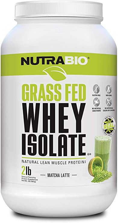 NutraBio Grass Fed Whey Isolate (Matcha Latte, 2 Pounds)