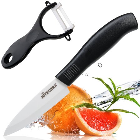 Hitecera Ceramic Veggie Fruit Knife and Peeler Ultra Sharp Lightweight-No Rust and Metal Taste,Great Kitchen Tool Set for Precise Cutting, Peeling,Keeping Original Taste and Color