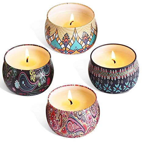 XYUT Scented Candles Gift Sets, Natural Soy Wax 4 Oz Unit Portable Travel Tin Perfect for Women Aromatherapy Anniversary - 4 Pack