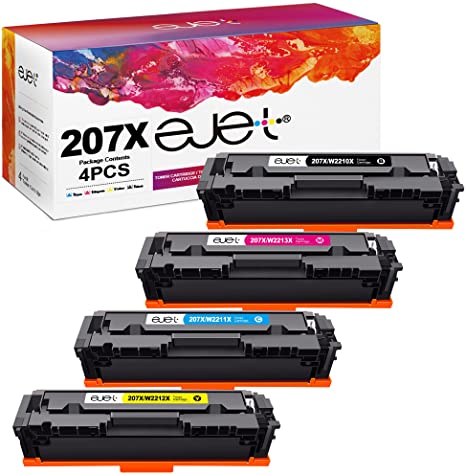 ejet Compatible Toner Cartridge Replacement for HP 207A 207X W2210X W2211X W2212X W2213X for Color LaserJet Pro MFP M283fdw M255dw M282nw M283fdn（Black Cyan Magenta Yellow, 4-Pack) No Chip