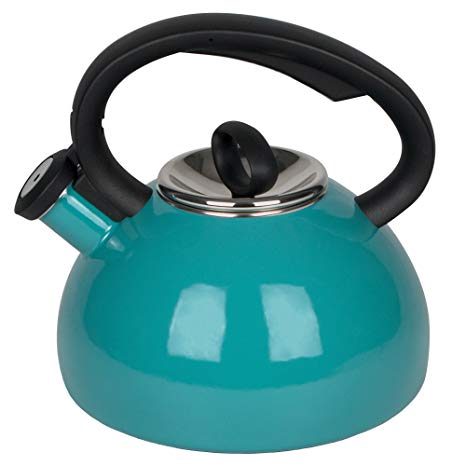 Aidea Enameled Hot Water Kettle - Soft Whistling Tea Kettle 2-quart Turquoise