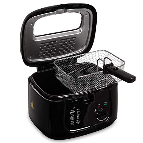 LIVIVO Electric 2.5L Deep Fat Countertop Fryer Non-Stick Coating, Internal Mesh Basket with Safety Handle and Viewing Window Easy Clean (Black)