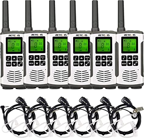 Retevis RT45 Walkie Talkies with Earpiece,Two Way Radios for Adults Rechargeable,USB Charge with AA Battery,Flashlight NOAA VOX,Long Range 2 Way Radio for Business Retail Hospital School(6 Pack)