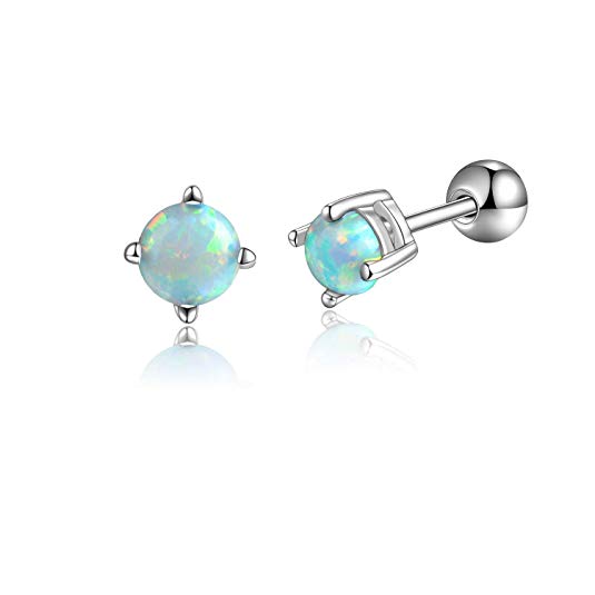 Candyfancy Stainless Steel Opal Earrings Cartilage Helix Piercing Barbell Sleeper Stud Earring 5 Colors Stone 3mm-6mm