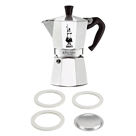 Bialetti Moka Express Aluminum 6 Cup Stove-top Espresso Maker with Replacement Filter and Gaskets