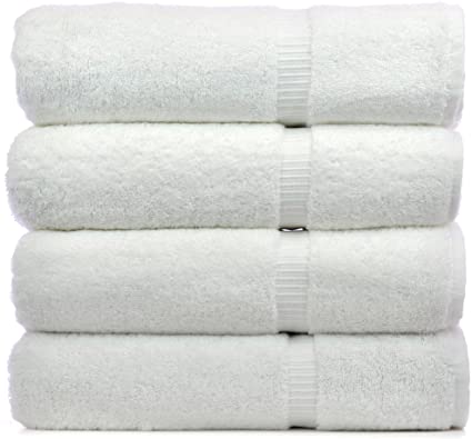 Bare Cotton Luxury Hotel & Spa Towel 100% Genuine Turkish Bath Towels Dobby Border, White, Set of 4