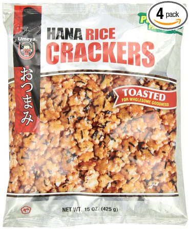 Umeya Hana Rice Crackers, Toasted, 15 oz, (Pack of 4)