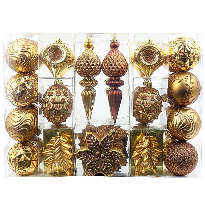 Valery Madelyn 50ct Woodland Shatterproof Christmas Ball Ornaments Decoration, 50 Pcs Metal Hooks Included, Themed with Tree Skirt(Not Included)