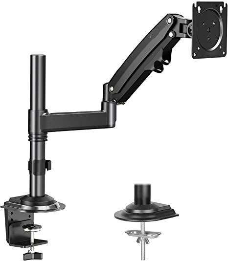 Monitor Mount Stand - Single Gas Spring Monitor Arm VESA Bracket Desk Mount Fit to 35 Inch Conputer Screen with C Clamp Grommet Mounting Base, Hold 4.4 to 26.5 lbs