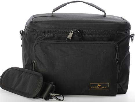 Premium Lunch Cooler Box, Medium Black Insulated Lunch Bag. Water Resistant and Heavy Duty. Perfect For Adults, Men, Women and Teens - Peak and Prosper