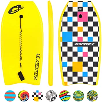 Osprey Bodyboard with Leash, HDPE Slick and Crescent Tail, XPE Boogie Board for Adults Children Kids, Multiple Designs and Sizes