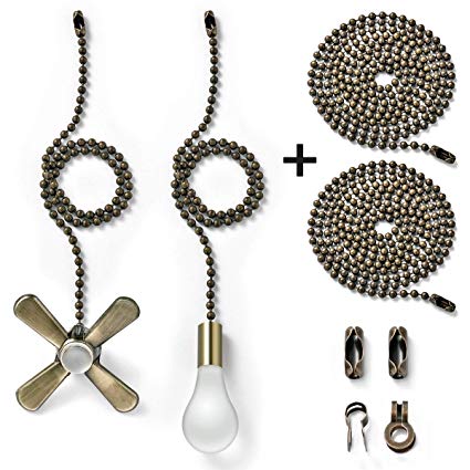 Bronze fan pull chain with 35.4 inches Extension, Kinghouse 2 pcs 13.6 inches 3.2mm Beaded Ball Fan Pull Chain Set including Beaded and Pull Loop Connectors, Holiday Gift Set (Oil Rubbed Bronze)