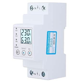 Voltage Protector Kwh Meter Energy Meter Air Circuit Breaker Single Phase Din Rail KWH Energy Meter Voltage Current Power Display Protection Auto-Recovery (80A)