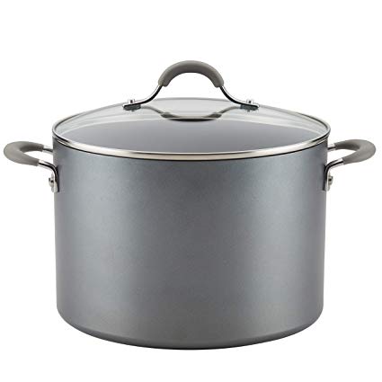 Circulon 81403 Elementum Hard Anodized Nonstick Stock Pot/Stockpot with Lid, 10 Quart, Oyster Gray