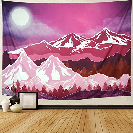 Ameyahud Mountain Tapestry Forest Tree Tapestry Moon Wall Tapestry Nature Landscape Tapestry Wall Hanging for Room (XL/70.8" x 92.5", Mountain)