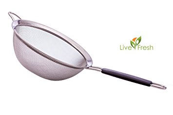 LiveFresh Premium Fine Mesh Stainless Steel Strainer with Non Slip Handle for Quinoa, Tea, Soup, Sifting, Baking, & Straining - 5-1/2 Inch