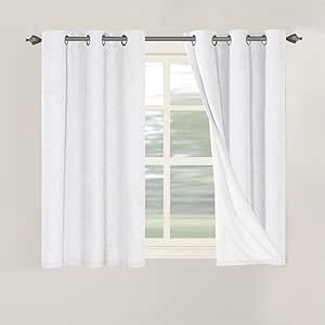 H.VERSAILTEX Primitive Linen Curtains 100% Blackout Curtain Drapes Burlap Curtains with White Thermal Insulated Liner, Grommet Top Curtains Living Room/Bedroom (2 Panels, 42 x 45 Inch, Pure White)