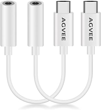 AGVEE USB-C to 3.5mm Microphone Headphones Adapter, 2-Pack Type-C TRRS AUX Mic Converter, USBC Earbuds Jack, Audio Dongle for Samsung S21 S20(5G Ultra), Note 10 20, iPad Pro, Pixel 5 4 3 2, White
