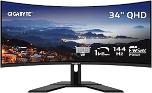 GIGABYTE - G34WQC Advanced-R - 34" VA Curved Gaming Monitor - WQHD 3440x1440-144Hz - 1ms MPRT - AMD FreeSync Premium - HDMI, DP - Height Adjustable - Black (RENEWED)