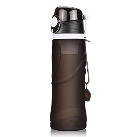 INTEY Collapsible Silicone Water Bottle - Leak Proof Cap - BPA Free, 25 Oz for Sports & Outdoors