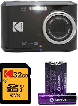 Kodak PIXPRO FZ45 Digital Camera (Black) Bundle with 32GB Class 10 UHS-I U1 SDHC Memory Card and AA High-Performance Alkaline Batteries (4-Pack) (3 Items)