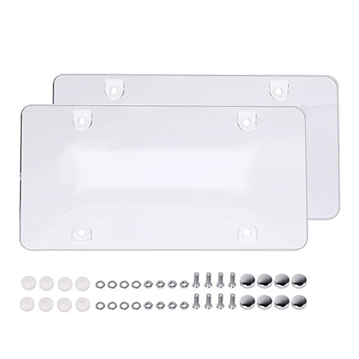 2 Clear Bubble License Plate Covers Car License Frames Shiled Cover with Screws Caps for Front Rear License Plate Frames by ZATAYE