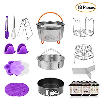HOMFUL 18-Pieces Pressure Cooker Accessories Set Compatible with Instant Pot 5,6,8 Qt - 2 Steamer Baskets with Divider, Non-stick Springform Pan, Stackable Egg Steamer Rack, Egg Bites Mold