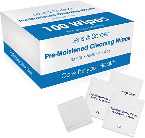 amFilm Screen Cleaning Wipes, Pre Moistened Cleansing Cloths Great for Smartphone, iPhone, Tablets, iPad (60x60mm, 2.4x2.4inches)-100 Individually Wrapped