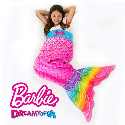 Blankie Tails Barbie Dreamtopia Rainbow Sparkles Mermaid Tail Blanket Soft-Double Sided Minky Fleece for Kids- Climb Inside This Cozy Machine Washable Pink Barbie Mermaid Blanket