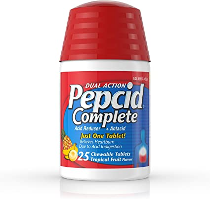 Pepcid Complete Acid Reducer   Antacid Chewable Tablets, Tropical Fruit, 25 Count
