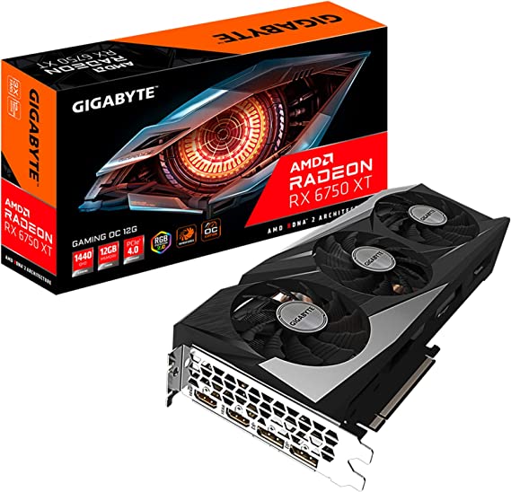 GIGABYTE Radeon RX 6750 XT Gaming OC 12G Graphics Card, WINDFORCE 3X Cooling System, 12GB 192-bit GDDR6, GV-R675XTGAMING OC-12GD Video Card