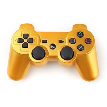 JJX-TECH8482 Bluetooth Wireless Remote Game Gaming Controller Gamepad Consoles Joypad Joystick Dualshock for Sony Playstation III PS3 with 6-Axis And Dual-Vibration Golden