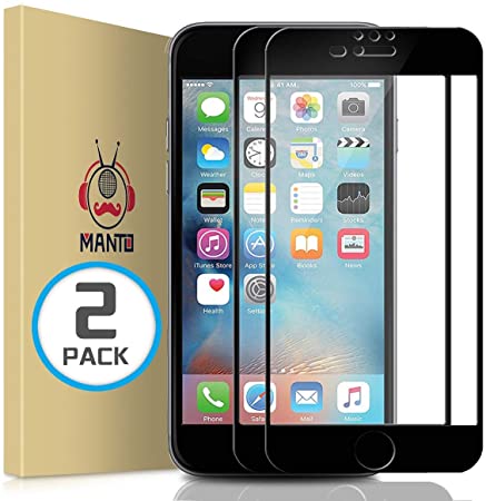 MANTO Screen Protector for iPhone 8 Plus 7 Plus 5.5-Inch Full Coverage Tempered Glass Film Edge to Edge Protection 2-Pack, Black