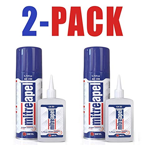 MITREAPEL Super CA Glue (3.5 oz.) with Spray Adhesive Activator (13.5 fl oz.) - Crazy Craft Glue for Wood,Plastic,Metal,Leather,Ceramic - Cyanoacrylate Glue for Crafting and Building AC200 (2 Pack)